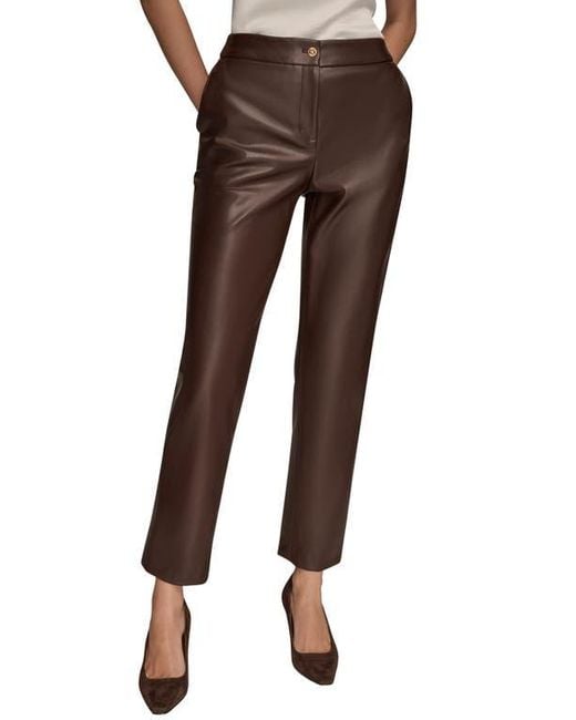 Donna Karan Brown Faux Leather Ankle Slim Fit Pants