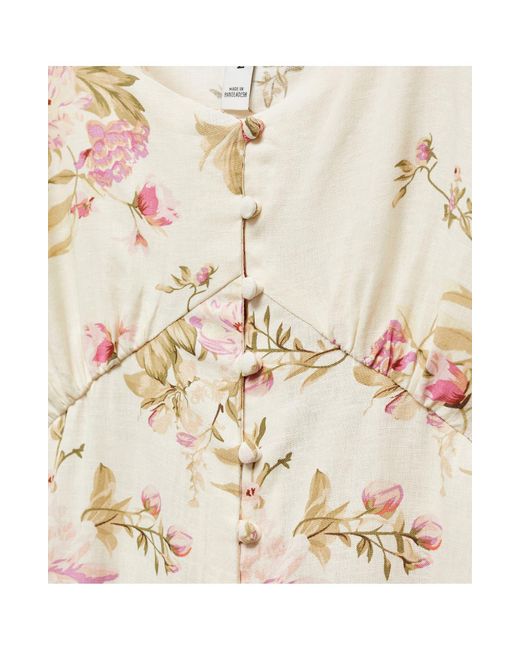 Mango Natural Floral Flutter Sleeve Linen Blend Midi Dress