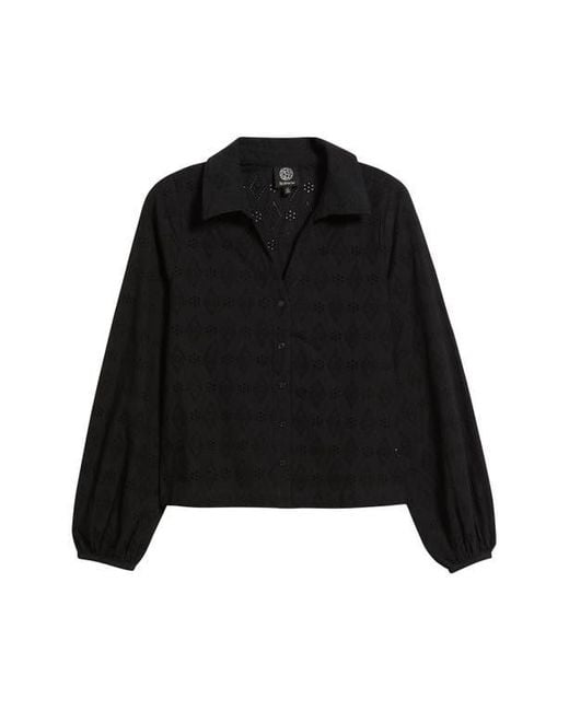 Bobeau Black Embroidered Eyelet Cotton Button-Up Shirt