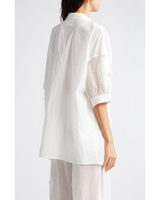 Farm Rio White Flower Cotton Cover-up Shirt At Nordstrom