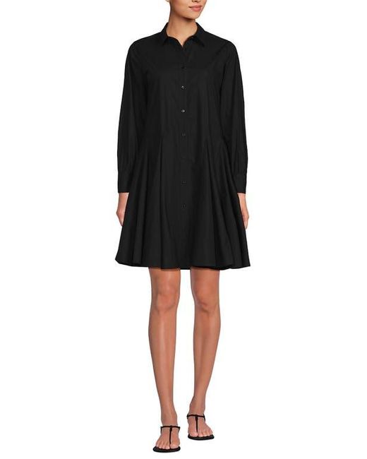 Lands' End Black Poplin Button Front Dress With Godets