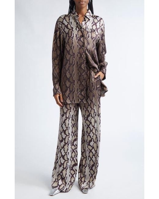 Stella McCartney Natural Snakeskin Print Satin Pajama Trousers
