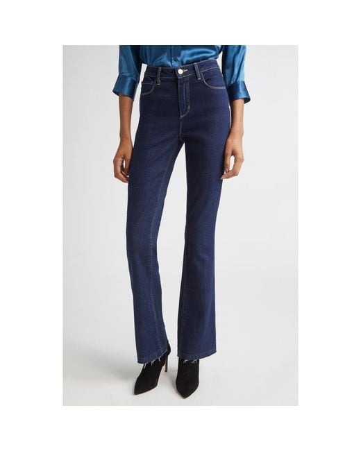 L'Agence Blue Ruth Raw Hem Straight Leg Jeans