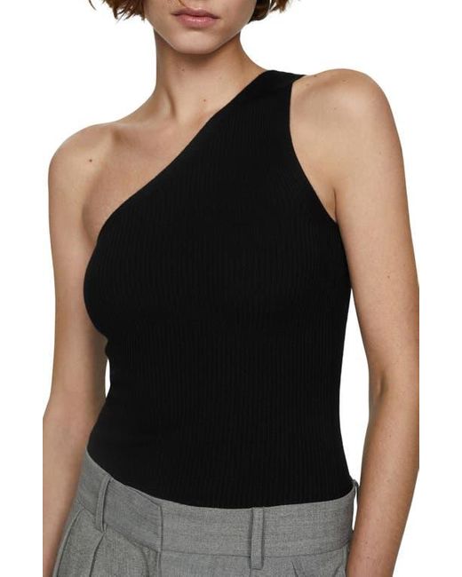 Mango Black Rib One-Shoulder Top