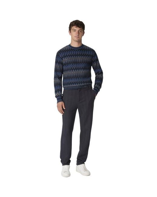 Missoni Blue Crew Neck Sweater With 3D Zigzag Pattern for men