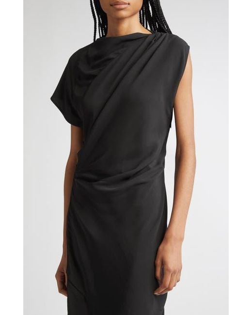 Proenza Schouler Black Hallie Hammered Viscose Asymmetric Hem Dress