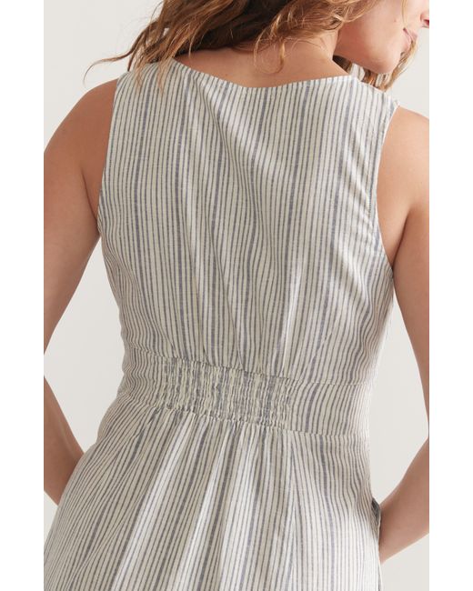 Marine Layer White Camila Stripe Sleeveless Hemp Blend Maxi Dress