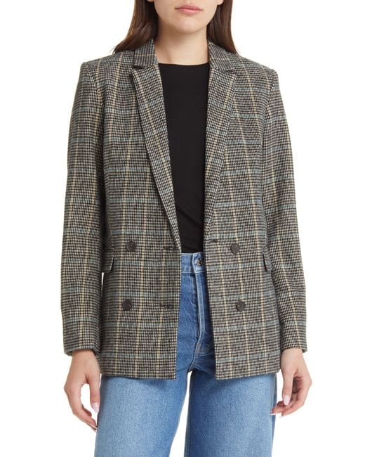 Rails Cody Houndstooth Check Double Breasted Blazer in Gray | Lyst