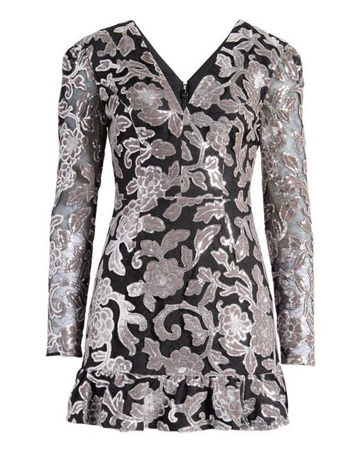 Dress the Population Black Kelsey Sequin Floral Long Sleeve Minidress