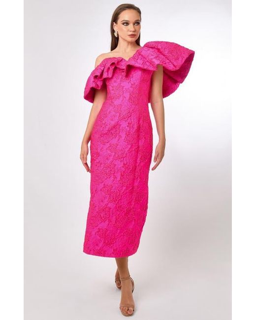 Bariano Pink Soliel Dramatic Shoulder Column Midi