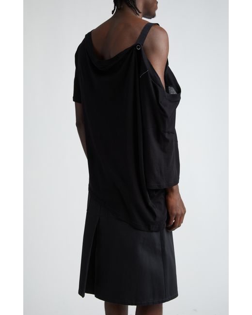 TAKAHIROMIYASHITA The Soloist Black Asymmetric One-shoulder Cotton & Silk T-shirt for men