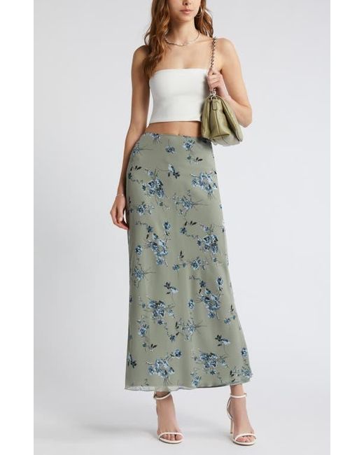 Open Edit Chiffon Maxi Skirt in Green Lyst