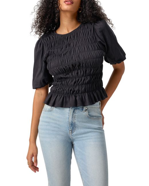 Sanctuary Black Together Again Shirred Puff Sleeve Top