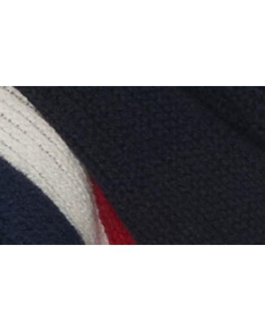 Moncler Blue Logo Patch Stripe Virgin Wool Fringe Scarf for men