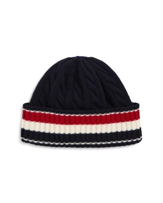 Thom Browne Blue Cable & Rib Virgin Wool Beanie for men