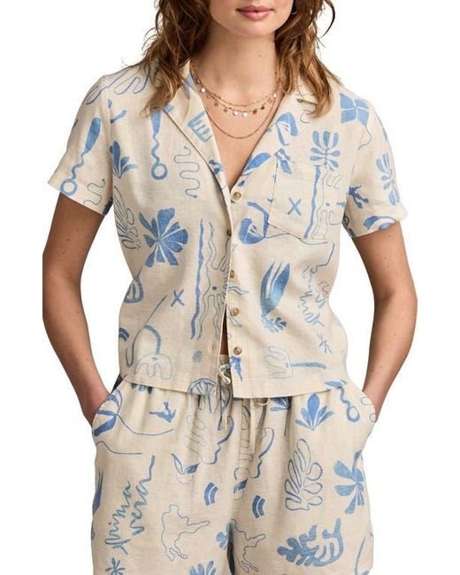 Lucky Brand Gray Print Linen Blend Short Sleeve Button-Up Camp Shirt