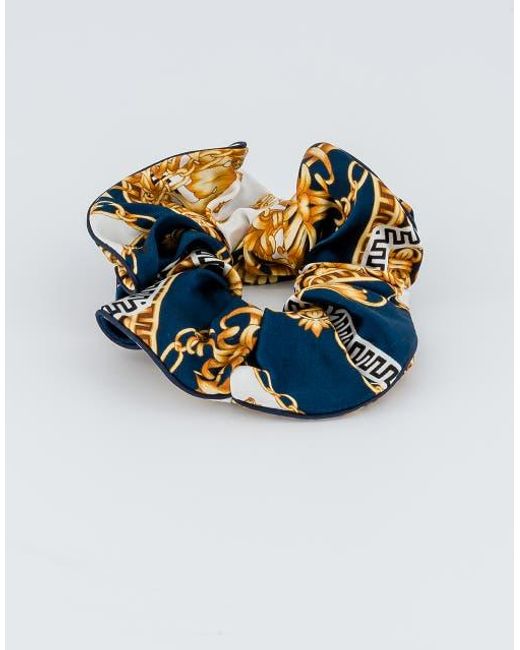 Alexandre De Paris Blue Printed Silk Scrunchie