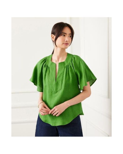 Karen Kane Green Flutter Sleeve Linen Top