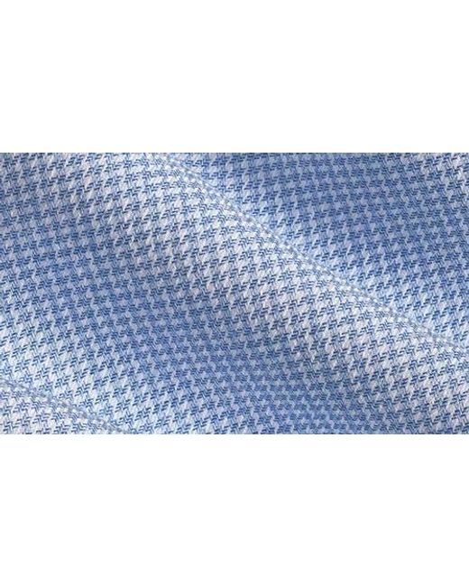 David Donahue Blue Trim Fit Micro Houndstooth Cotton & Cashmere Dobby Dress Shirt for men