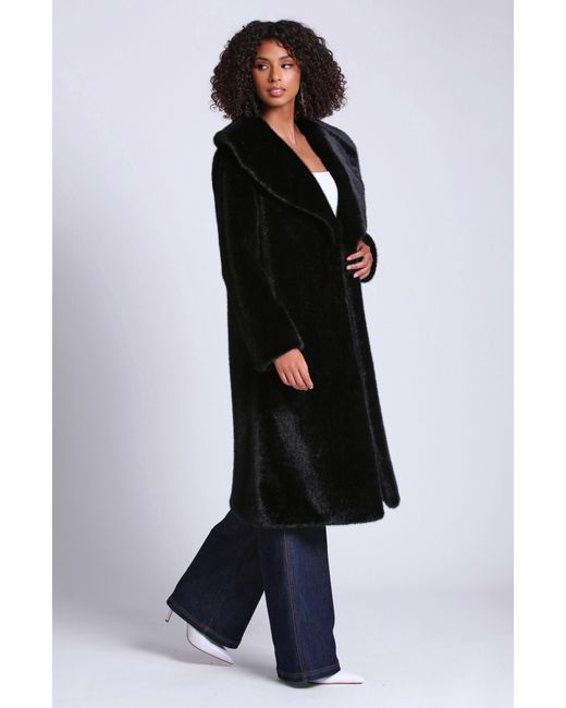 Avec Les Filles Shawl Collar Faux Fur Longline Coat In Black Lyst 4562