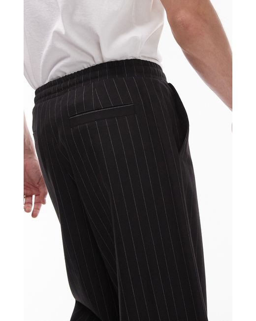 Topman Black Pinstripe Wide Leg Drawstring Pants for men