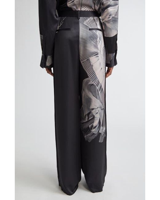 Jason Wu Black Dancing Pleat Print Satin Straight Leg Pants