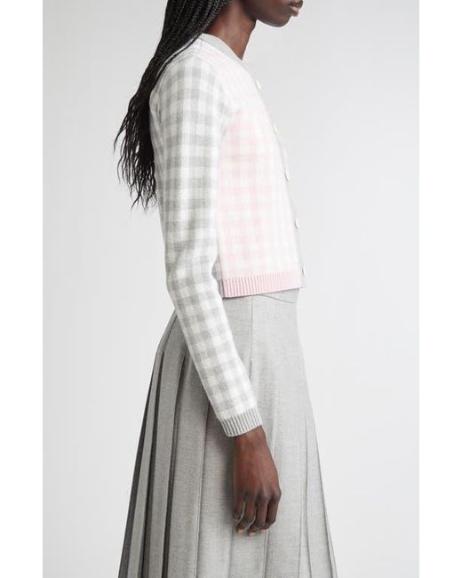 Thom Browne Gray Fun-Mix Gingham Check Bird's Eye Wool Blend Cardigan