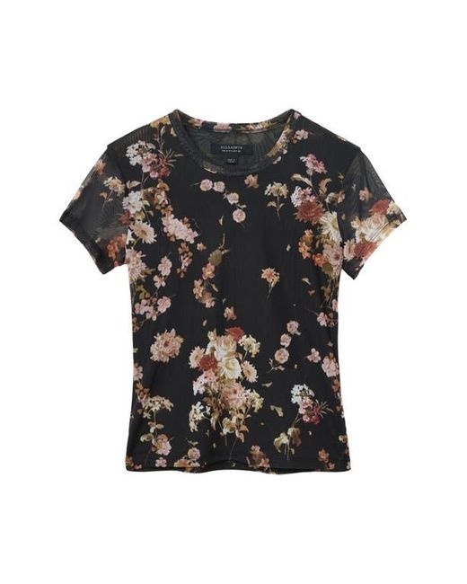AllSaints Black Edana Leopard Print Long Sleeve Mesh Top