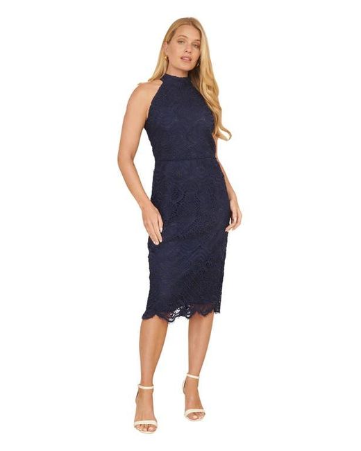 Yumi' Blue Lace Halter Neck Dress