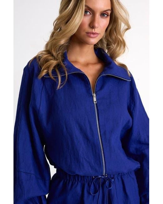Shan Blue Linen Puffer Jacket