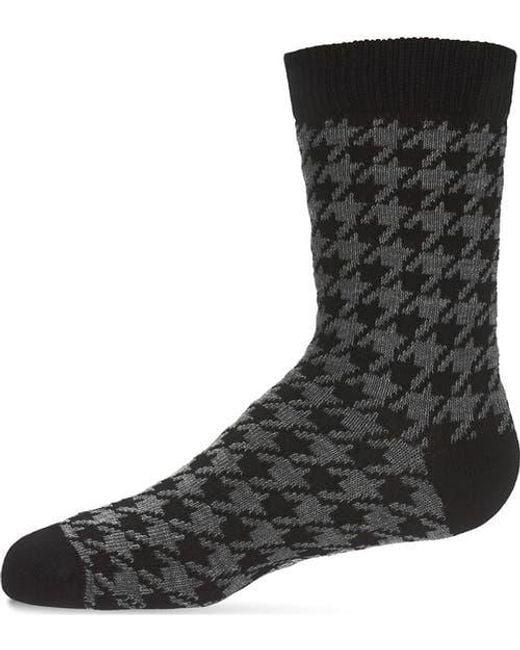 Memoi Black Houndstooth Crew Sock for men