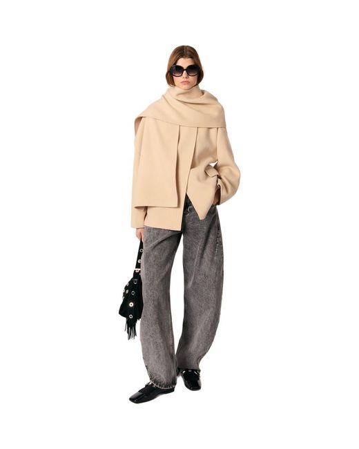 Maje Natural Double-Faced Coat With Scarf