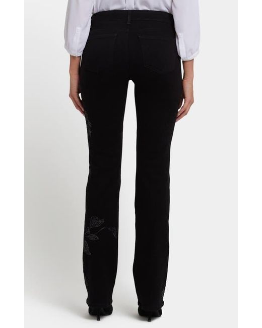 NYDJ Black Marilyn Floral Embroidered Straight Leg Jeans