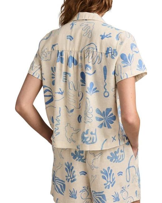 Lucky Brand Gray Print Linen Blend Short Sleeve Button-Up Camp Shirt
