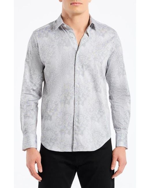 Robert Graham Gray Lexington Floral Stretch Cotton Button-Up Shirt for men