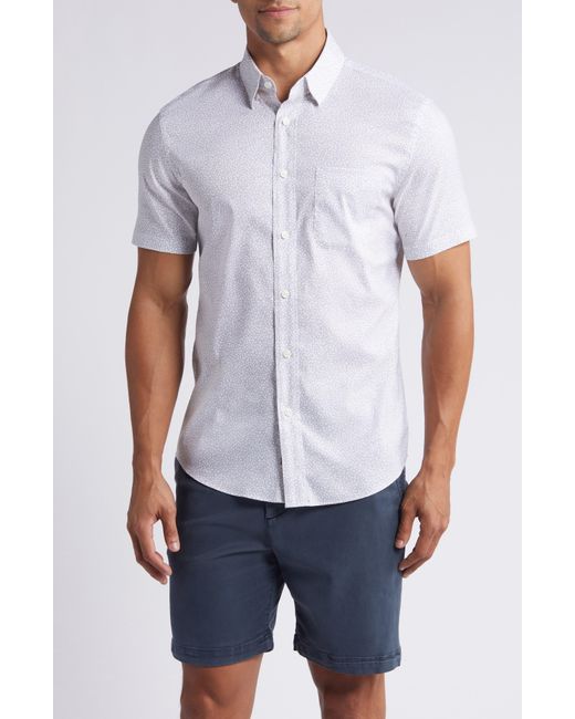 Faherty Brand White Movement Geo Print Short Sleeve Button-down Shirt for men