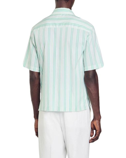 Sandro Blue Stripe Short Sleeve Button-up Shirt for men