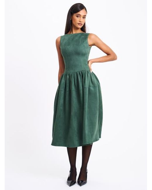 Miss Circle Green Laila Suede Boat Neck Backless Midi Dress