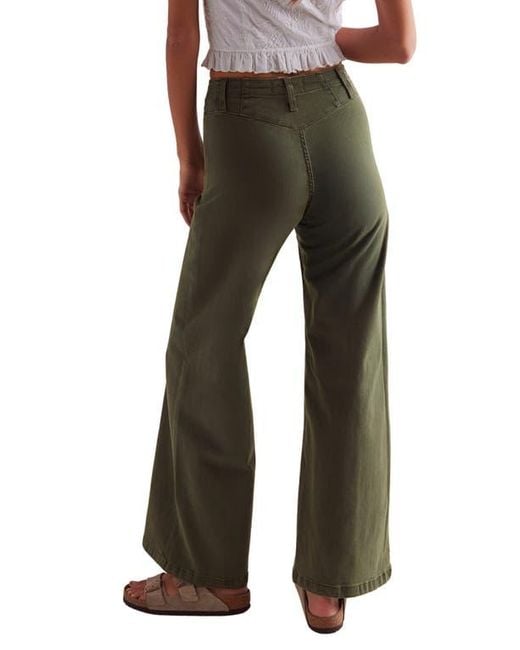 Free People Green Libre Front Yoke Wide Leg Jeans