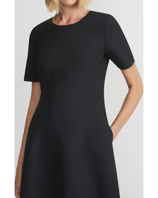 Lafayette 148 New York Black Short Sleeve Wool Blend Fit & Flare Dress