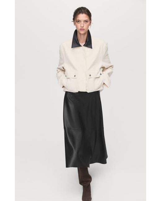 Mango Women's Black Paris Faux Leather A-Line Midi Skirt