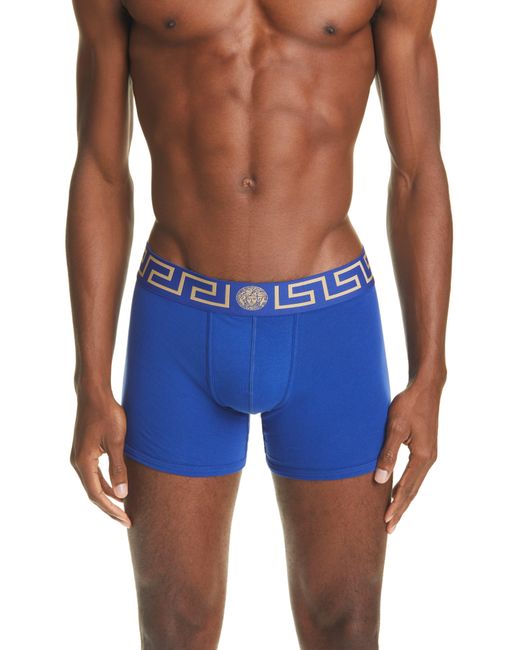 Versace Blue Long Stretch Cotton Trunks for men