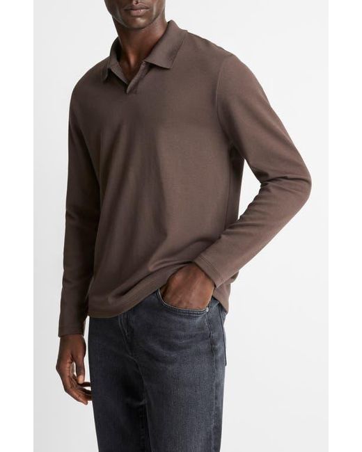Vince Brown Milano Stitch Johnny Collar Long Sleeve Polo for men