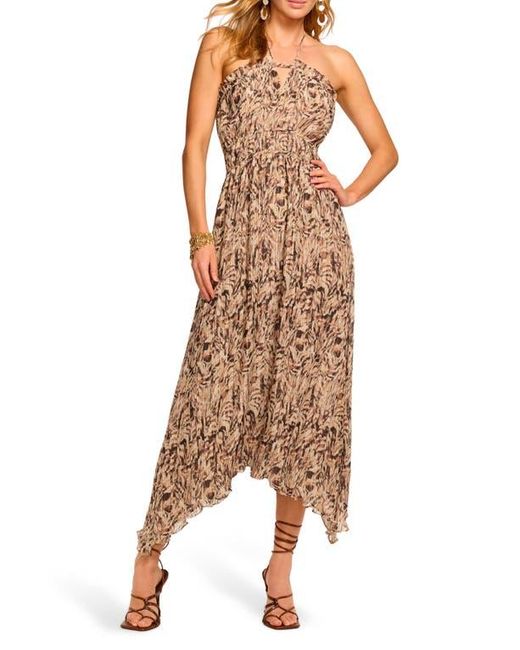 Ramy Brook Brown Gabriela Abstract Print Handkerchief Hem Halter Dress
