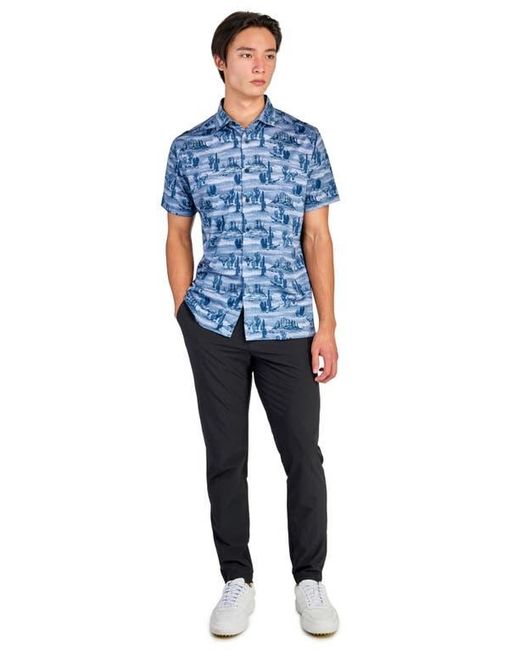 Con.struct Blue Regular Fit Desert Print Recycled Performance Golf Button-Down Shirt for men