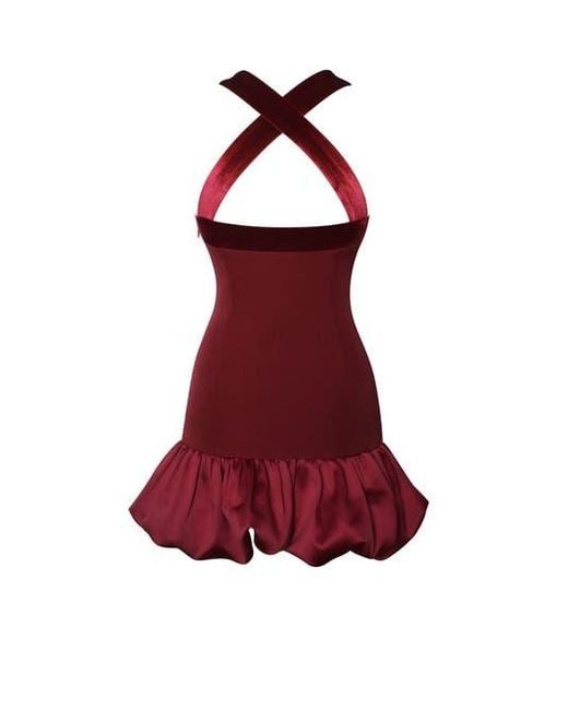 Miss Circle Red Barbra Cross Straps Bodycon Mini Dress With Bubble Hem