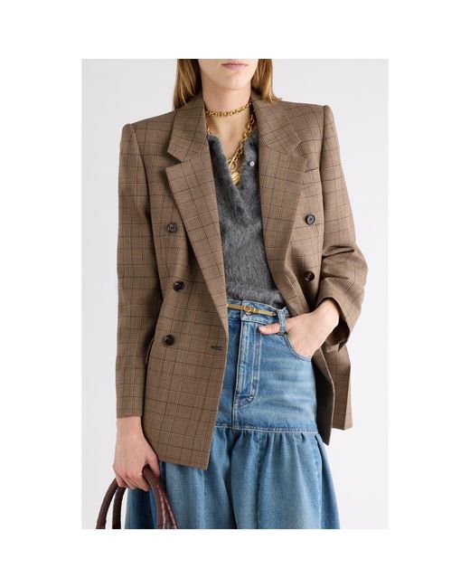 Chloé Multicolor Check Double Breasted Wool Blazer