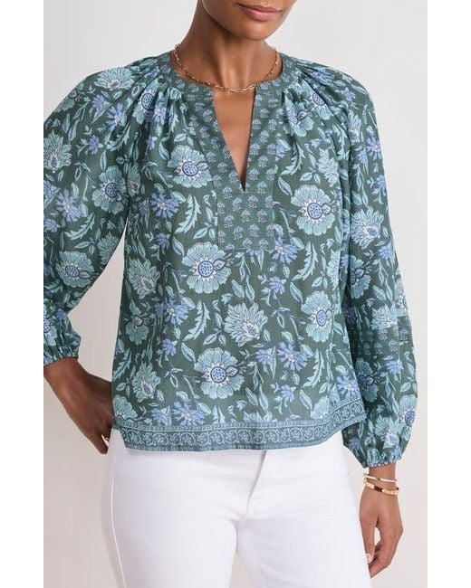Vineyard Vines Blue Print Split Neck Popover Top