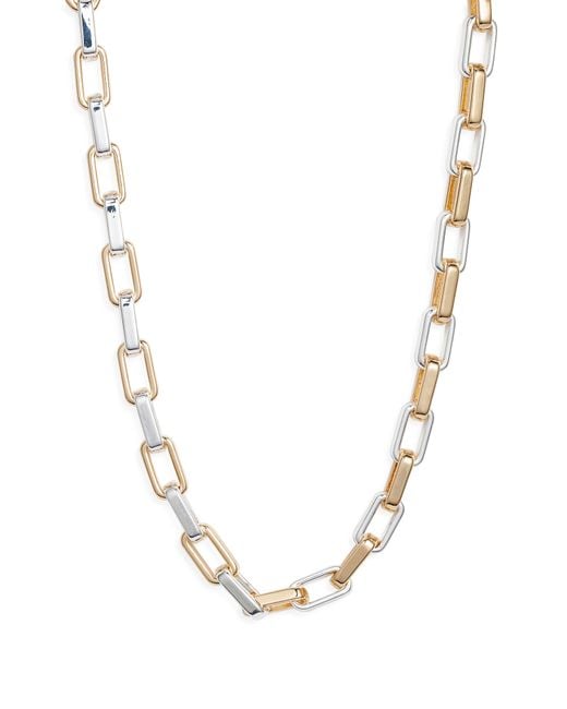 Open Edit Metallic Two Tone Rectangle Link Chain Necklace