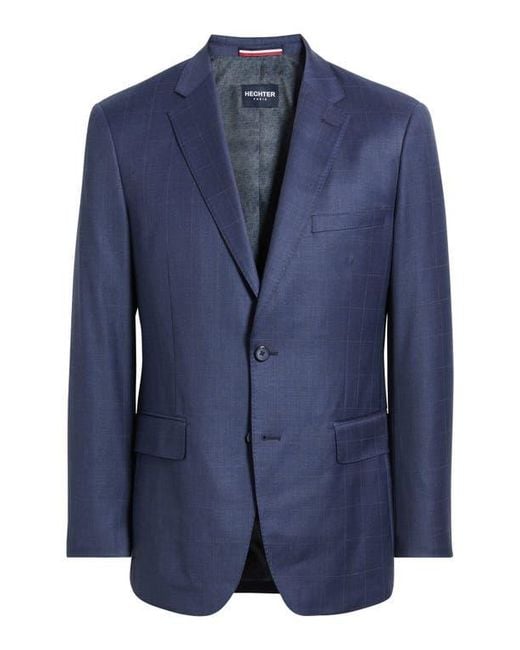Daniel Hechter Blue Windowpane Check Wool Blend Suit Jacket for men
